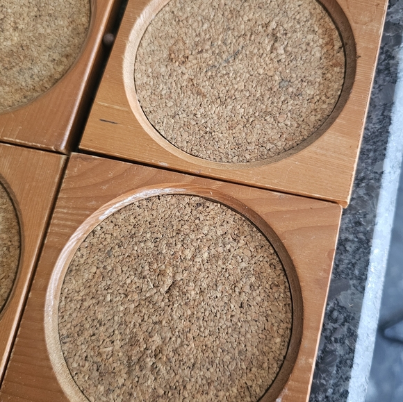 MCM Wood Brass 8 Piece Coaster Storage Box Drawer Style Cork Vintage Drinks Read - Picture 12 of 14